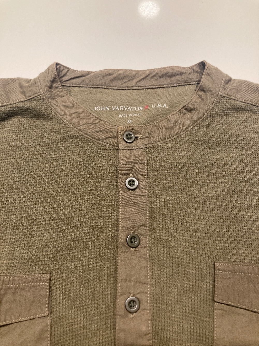 John Varvatos Men’s Army Green Waffle Henley